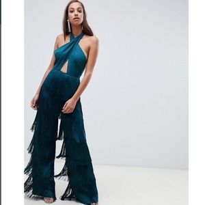 ASOS cross halter fringe jumpsuit size 6